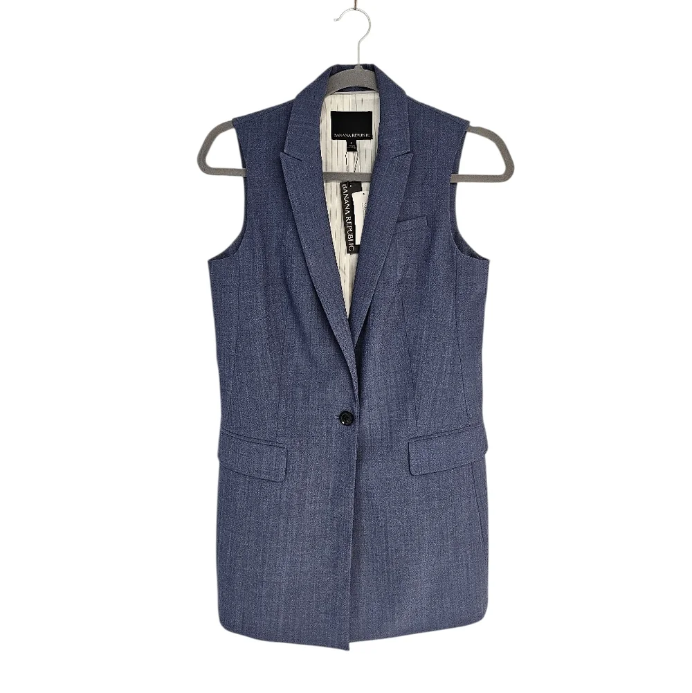 Banana Republic Lightweight Wool Sleeveless‎ Blazer Vest Light Blue 2 NWT